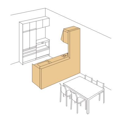 一字型厨房与造作对面柜组合